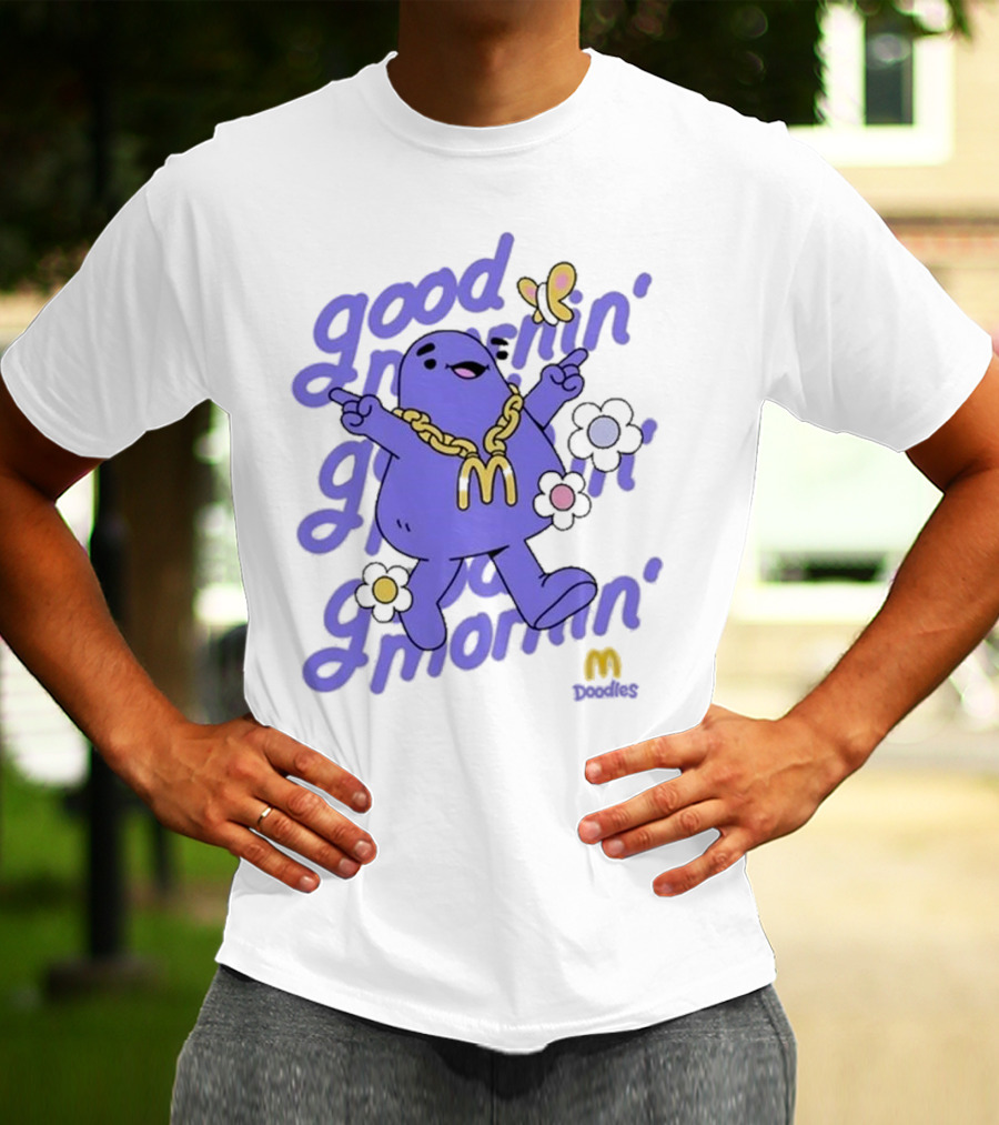 Good Mornin’ Grimace Doodles McDonald’s Butterfly Flowers T-Shirt