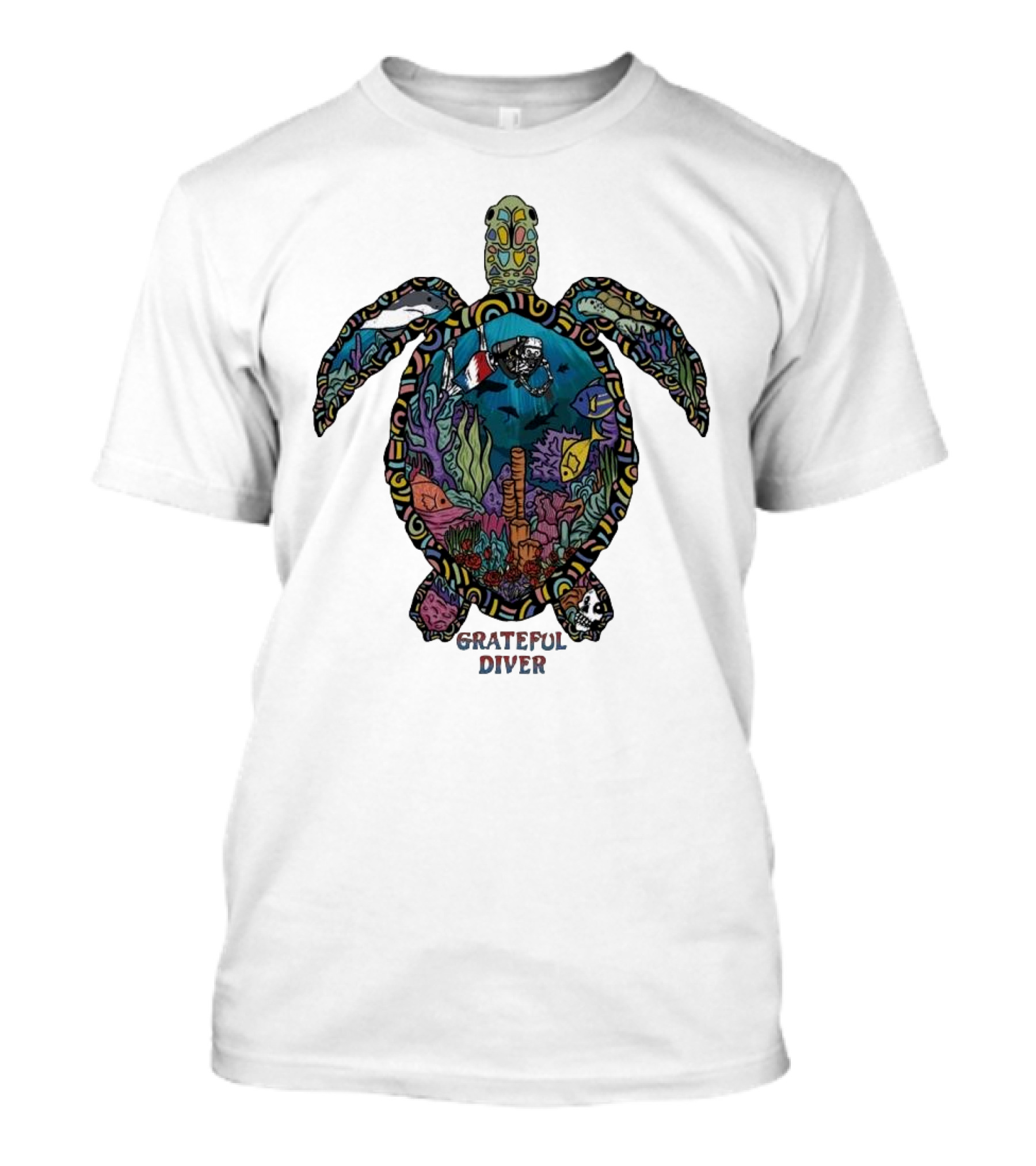 Grateful Diver Psychedelic Turtle Underwater Exploration UV T-Shirt