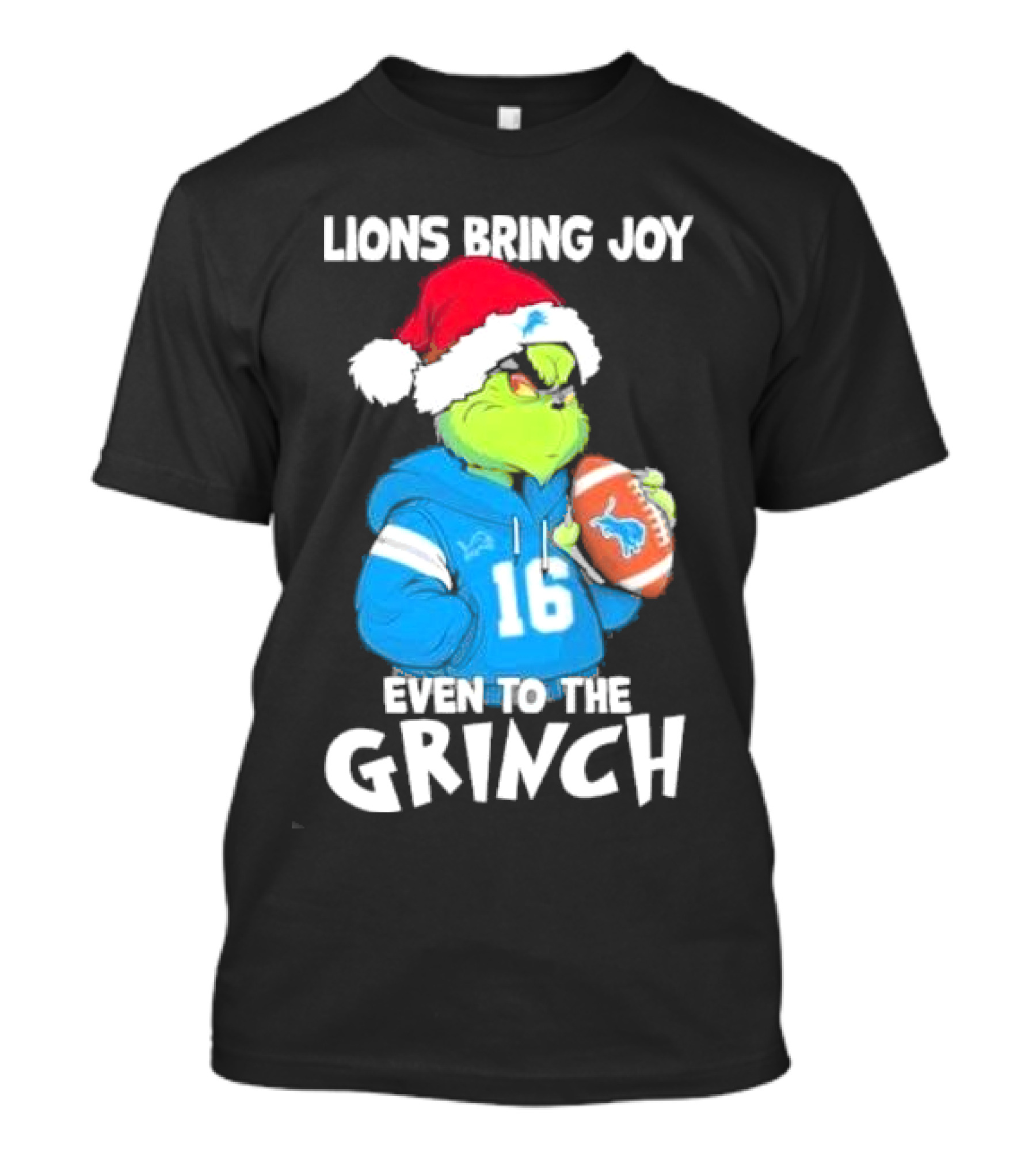 Detroit Lions Bring Joy Even To The Grinch Christmas Santa Football T-Shirt
