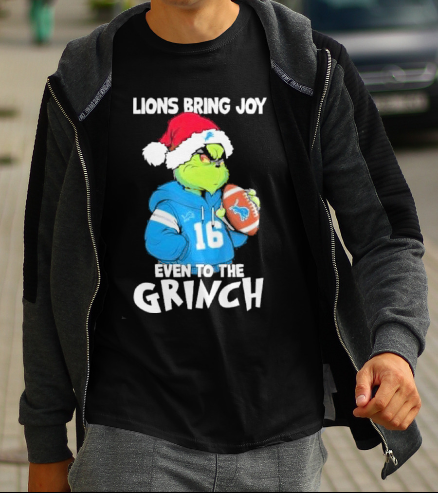 Detroit Lions Bring Joy Even To The Grinch Christmas Santa Football T-Shirt