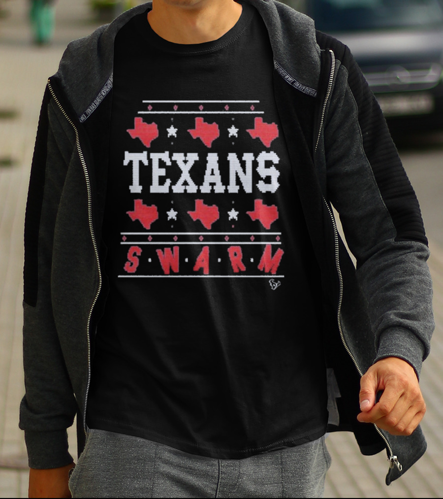 Texans Swarm Holiday Ugly Christmas Sweater Texas Map T-Shirt