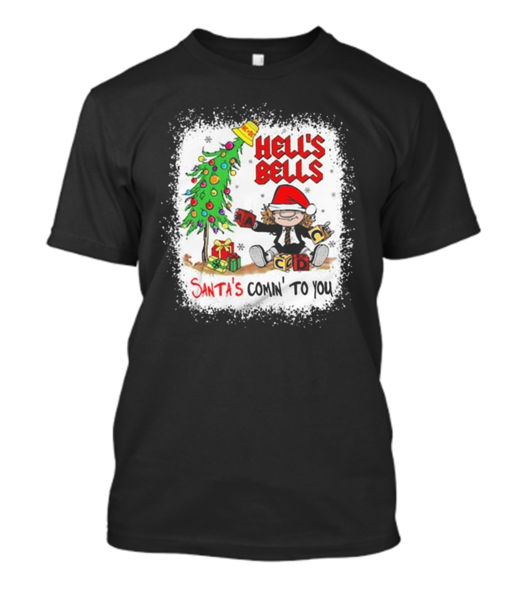 Hell’s Bells Santa’s Comin' To You Christmas Tree Presents ACDC Santa Hat T-Shirt