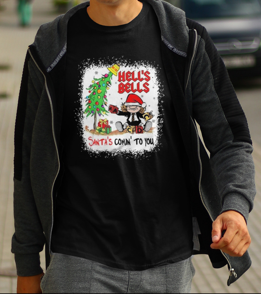Hell’s Bells Santa’s Comin' To You Christmas Tree Presents ACDC Santa Hat T-Shirt