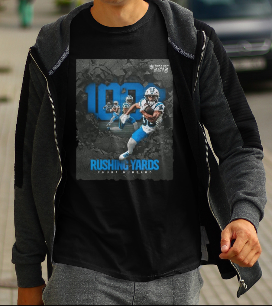 Carolina Panthers 1000 Rushing Yards Chuba Hubbard Next Gen Stats T-Shirt