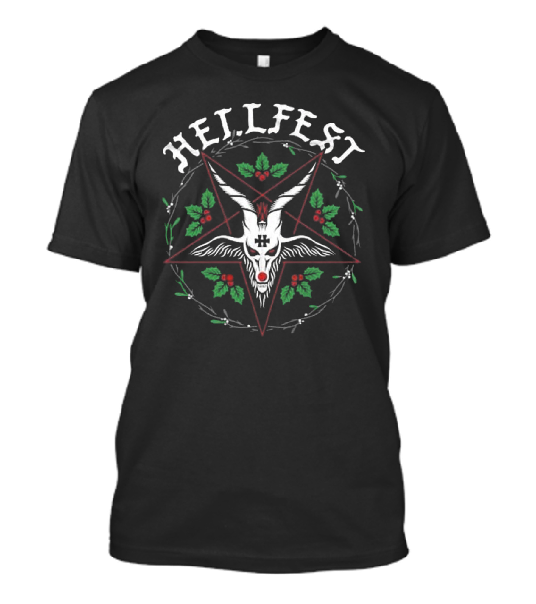 Hellfest Santa Classic Pentagram Goat Wreath T-Shirt