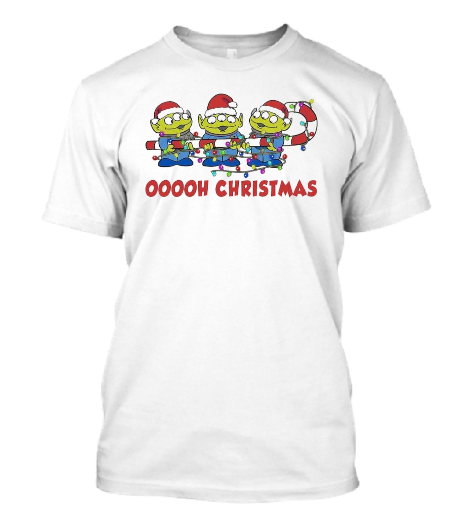 Disney Toy Story Alien Ooooh Christmas Santa Hats Candy Cane Lights T-Shirt