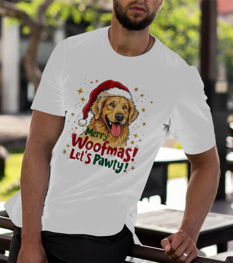 Merry Woofmas Let's Pawty Festive Dog Christmas T-Shirt