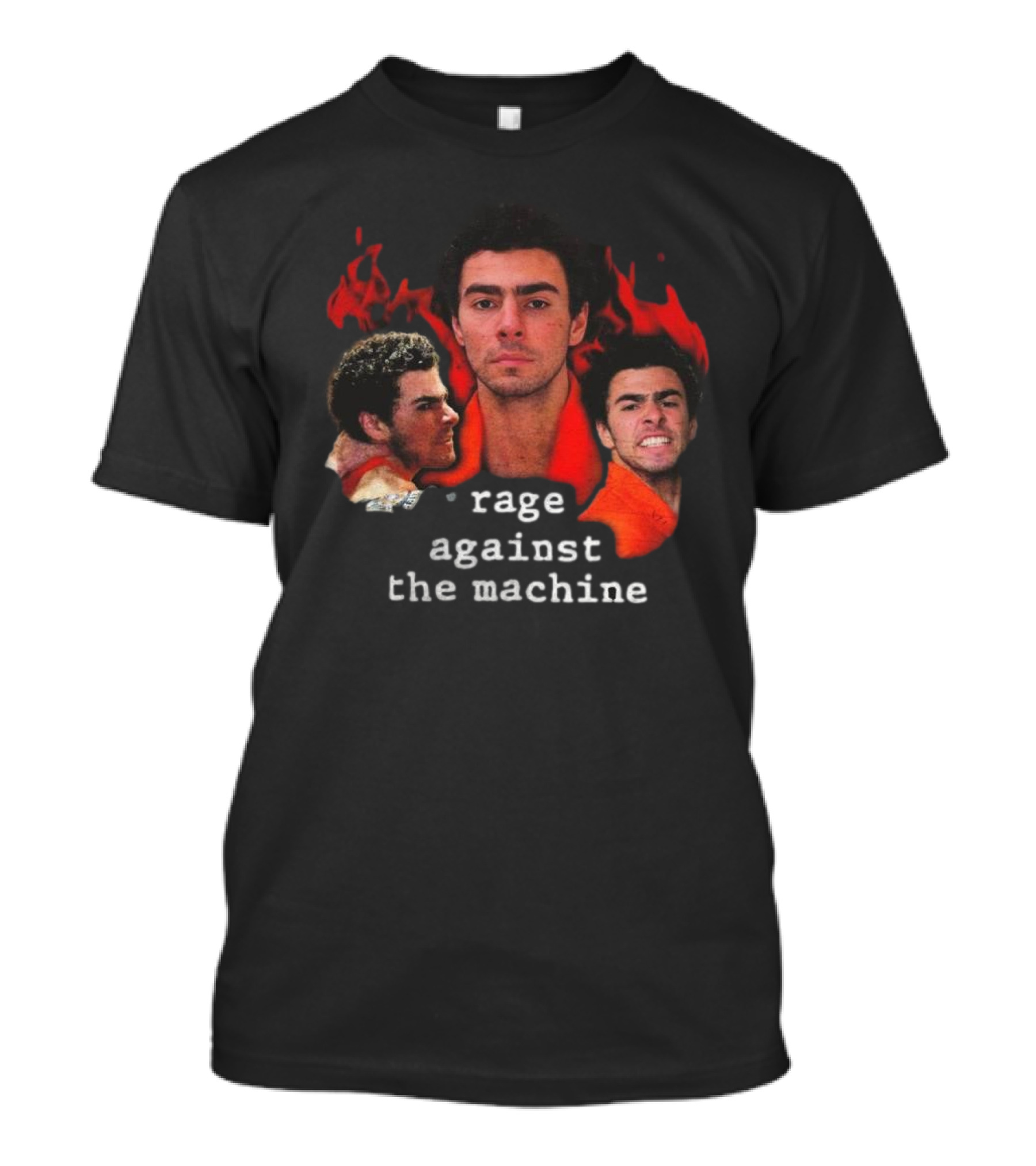 Luigi Mangione Rage Against The Machine Flames Trio Collage T-Shirt