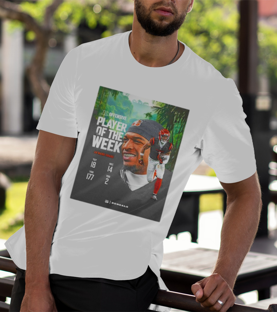 Ja’Marr Chase Cincinnati Bengals AFC Offensive Player Of The Week TGT 18 REC 14 YDS 177 TDS 2 Bengals T-Shirt