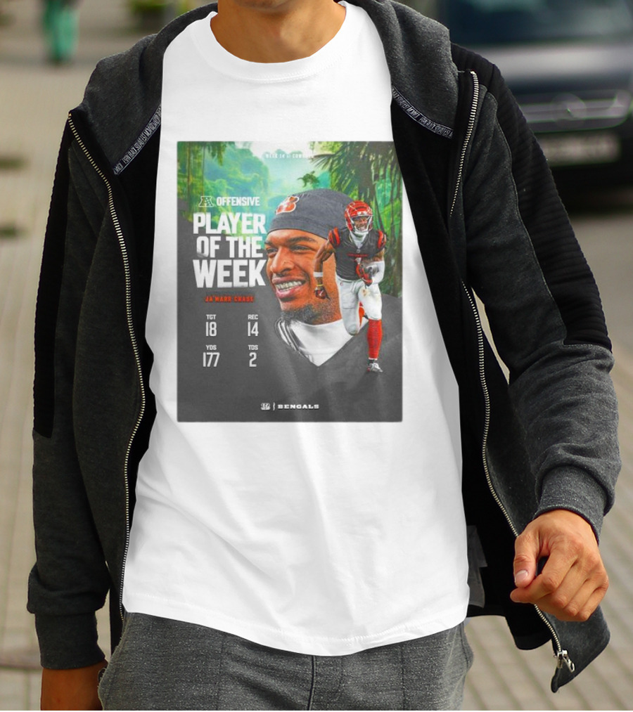 Ja’Marr Chase Cincinnati Bengals AFC Offensive Player Of The Week TGT 18 REC 14 YDS 177 TDS 2 Bengals T-Shirt