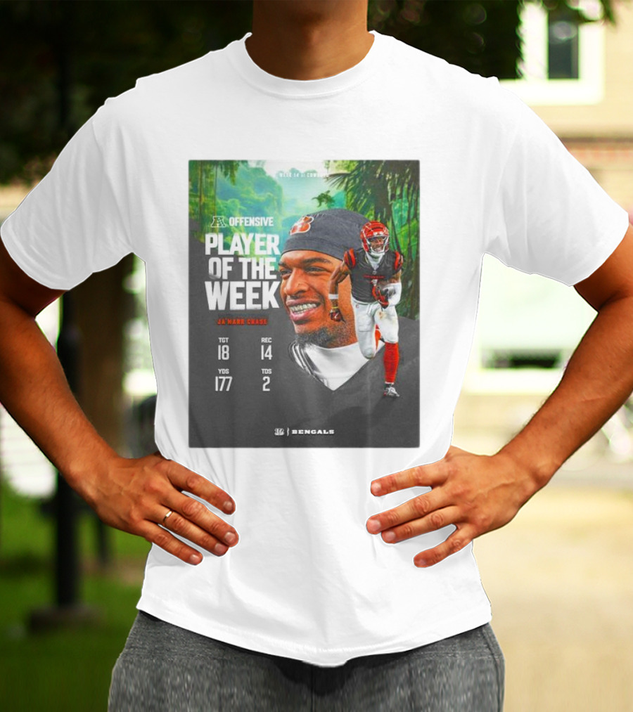 Ja’Marr Chase Cincinnati Bengals AFC Offensive Player Of The Week TGT 18 REC 14 YDS 177 TDS 2 Bengals T-Shirt