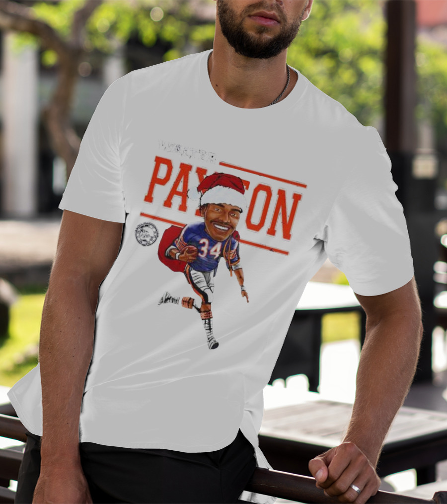Walter Payton Chicago Bears 34 Santa Hat Caricature T-Shirt