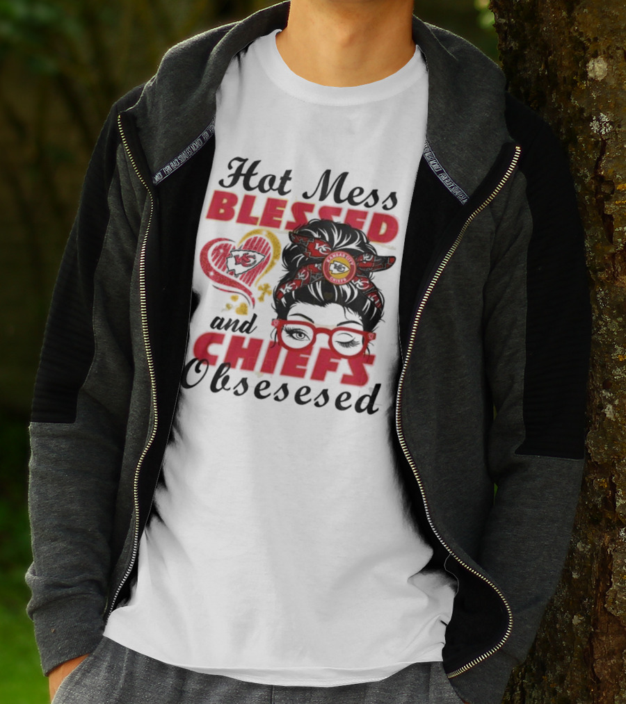 Hot Mess Blessed Chiefs Obsessed Kansas City T-Shirt