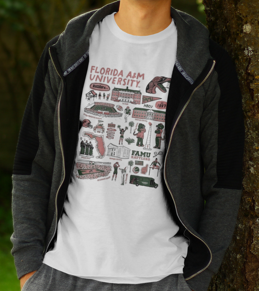 Florida A&M University Rattlers HBCU Established 1887 FAMU Campus Life Map T-Shirt
