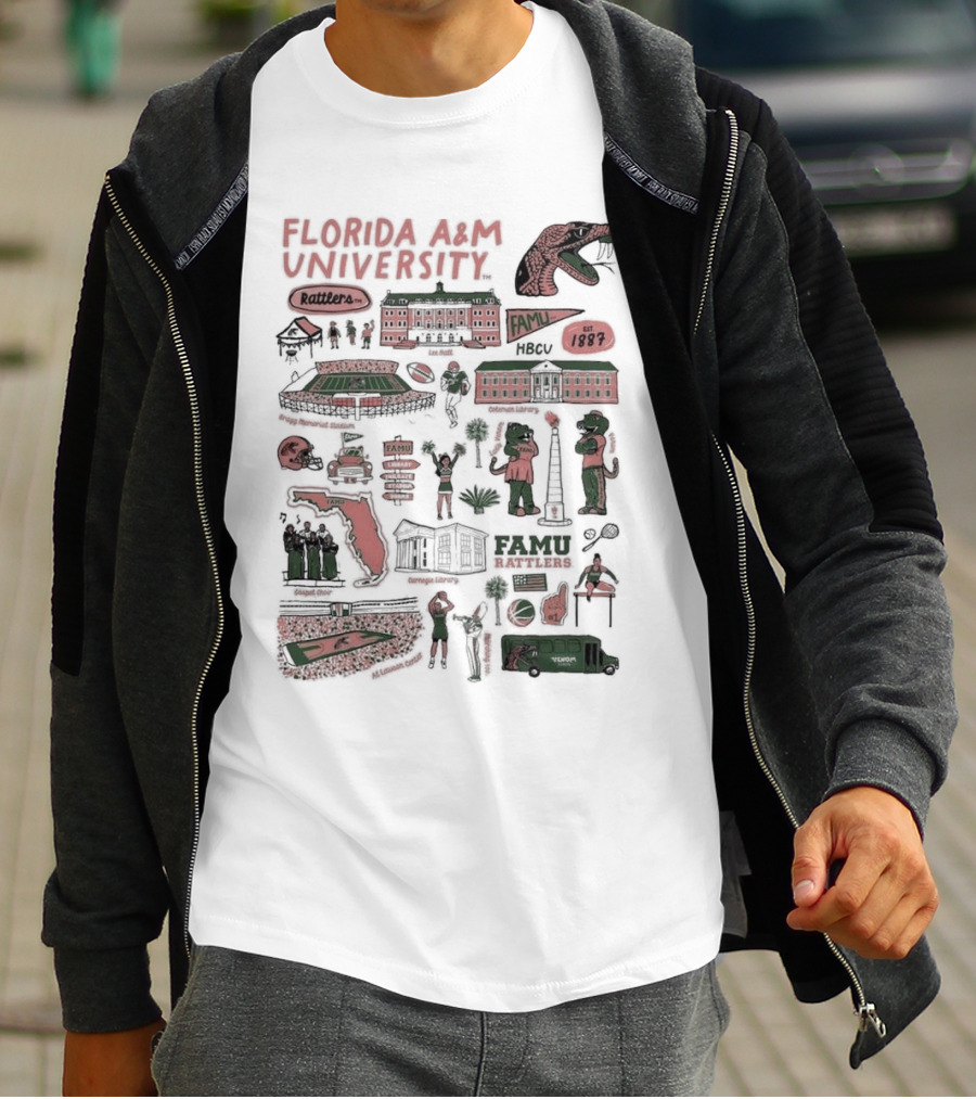 Florida A&M University Rattlers HBCU Established 1887 FAMU Campus Life Map T-Shirt