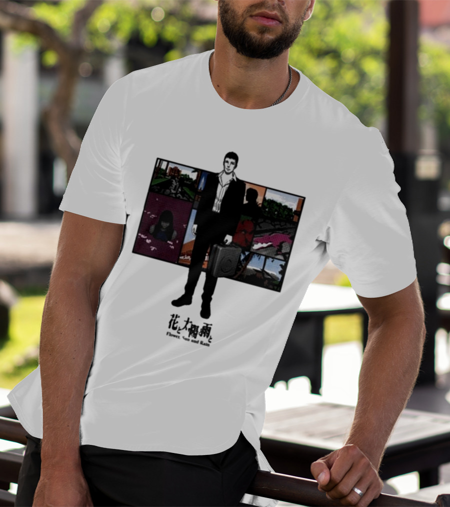 Flower Sun And Rain Comic Style Character With Suitcase And Scenic Panels T-Shirt