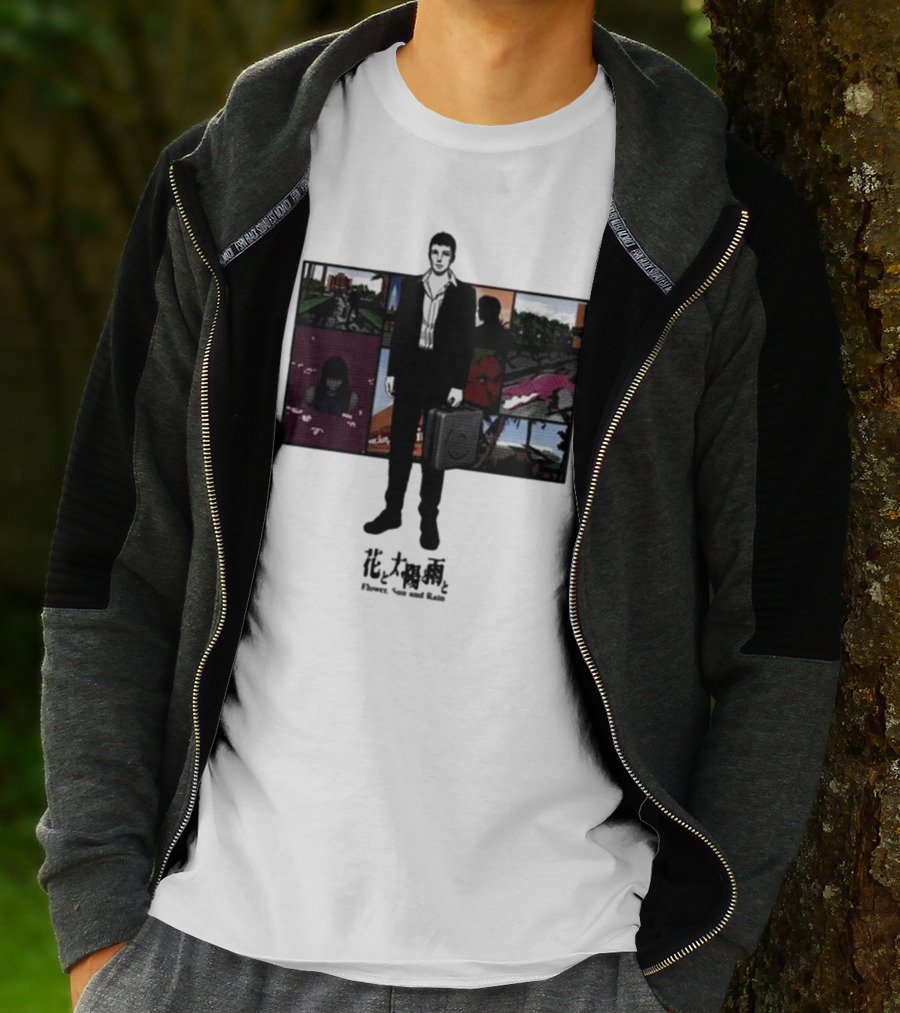 Flower Sun And Rain Comic Style Character With Suitcase And Scenic Panels T-Shirt