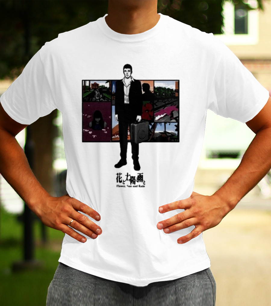 Flower Sun And Rain Comic Style Character With Suitcase And Scenic Panels T-Shirt