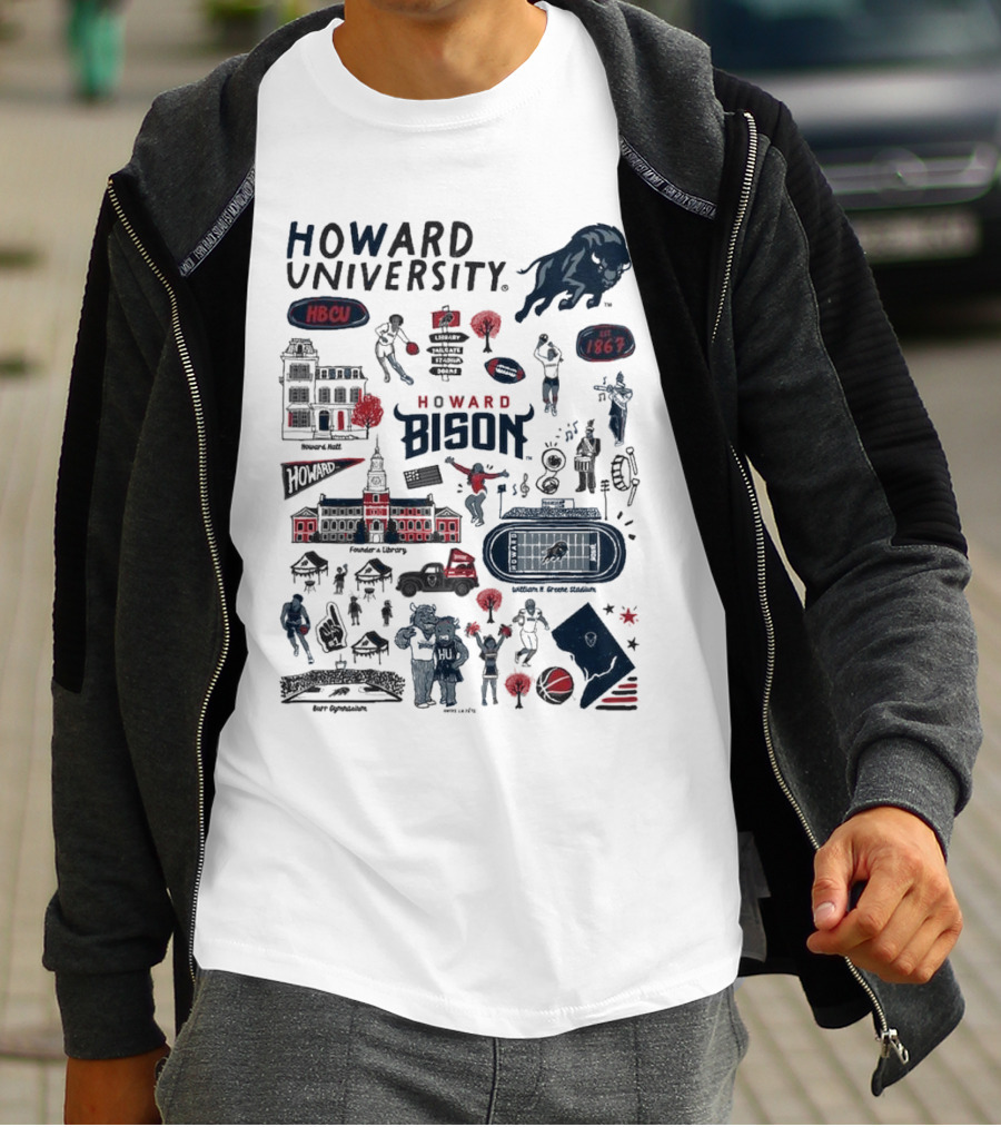 Howard University Bison Legacy HBCU 1867 William H. Greene Stadium Burr Gymnasium Vive La Fete T-Shirt