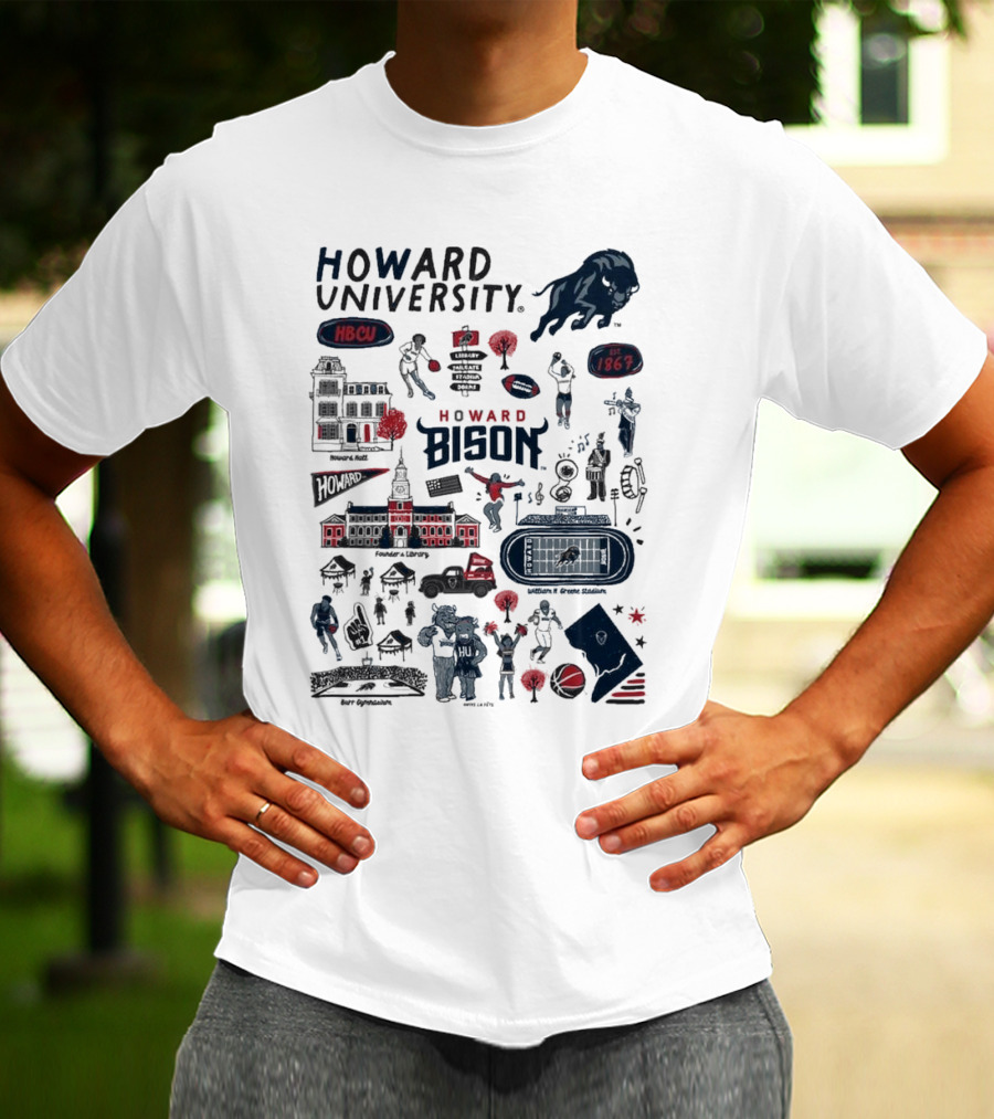 Howard University Bison Legacy HBCU 1867 William H. Greene Stadium Burr Gymnasium Vive La Fete T-Shirt