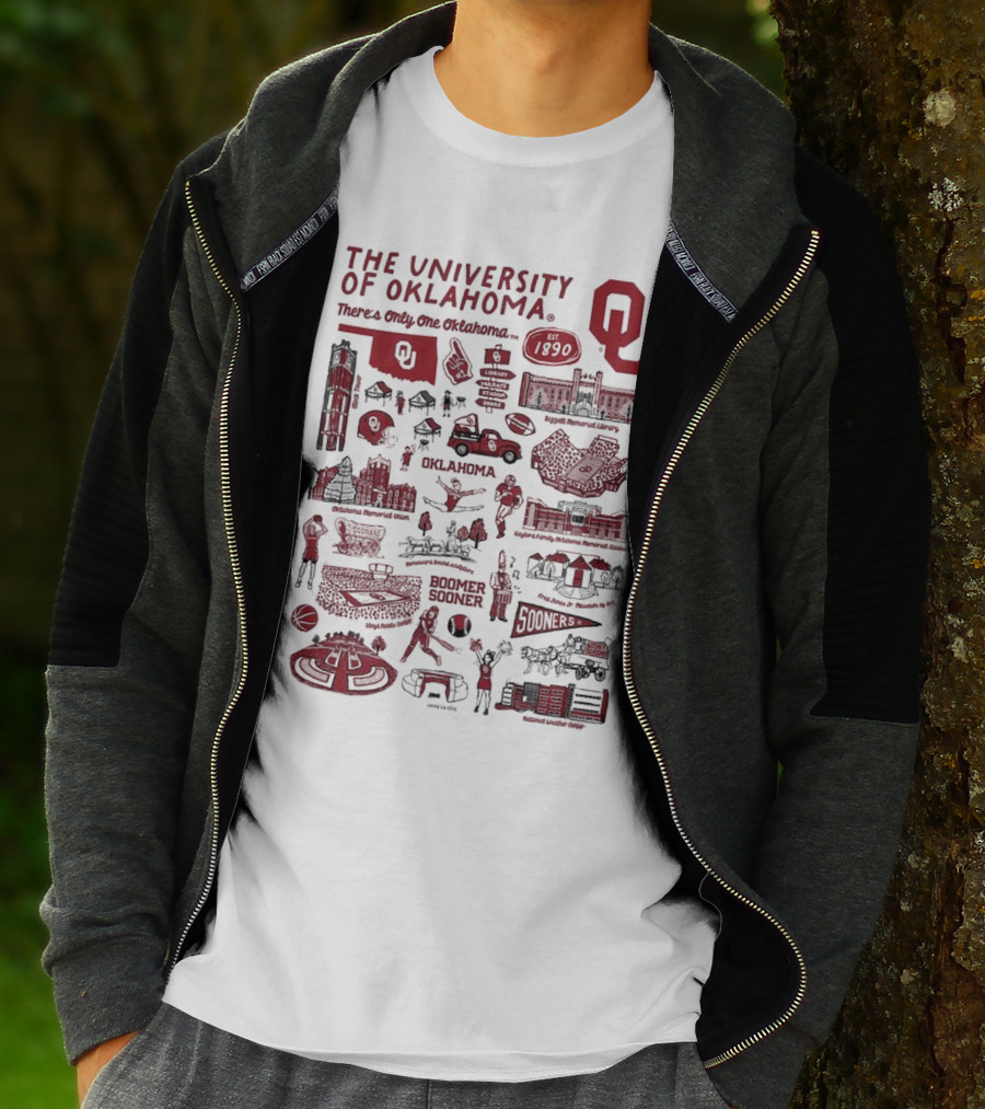 The University Of Oklahoma There's Only One Oklahoma Est 1890 OU Boomer Sooner Landmarks And Traditions T-Shirt