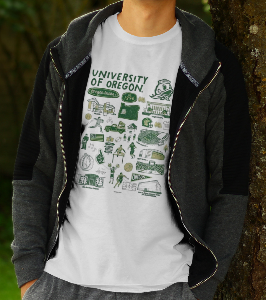 University Of Oregon Ducks 1876 Knight Library Matt Arena Iconography T-Shirt