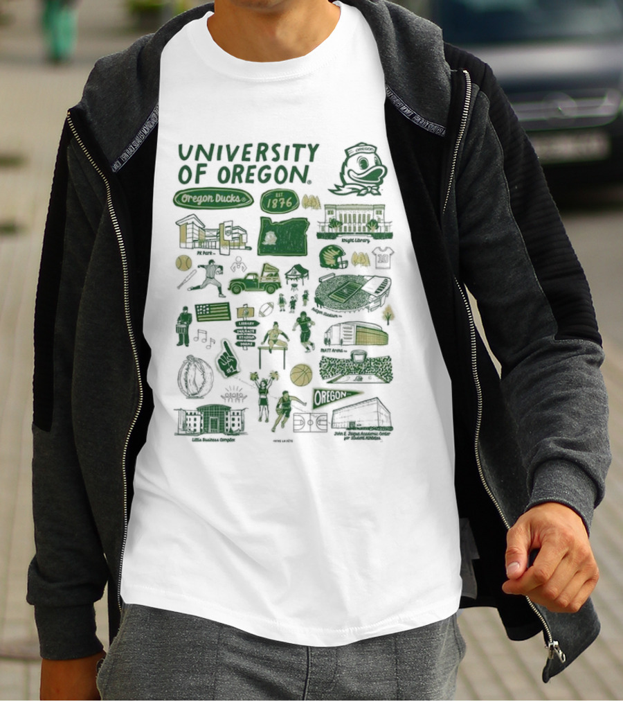 University Of Oregon Ducks 1876 Knight Library Matt Arena Iconography T-Shirt