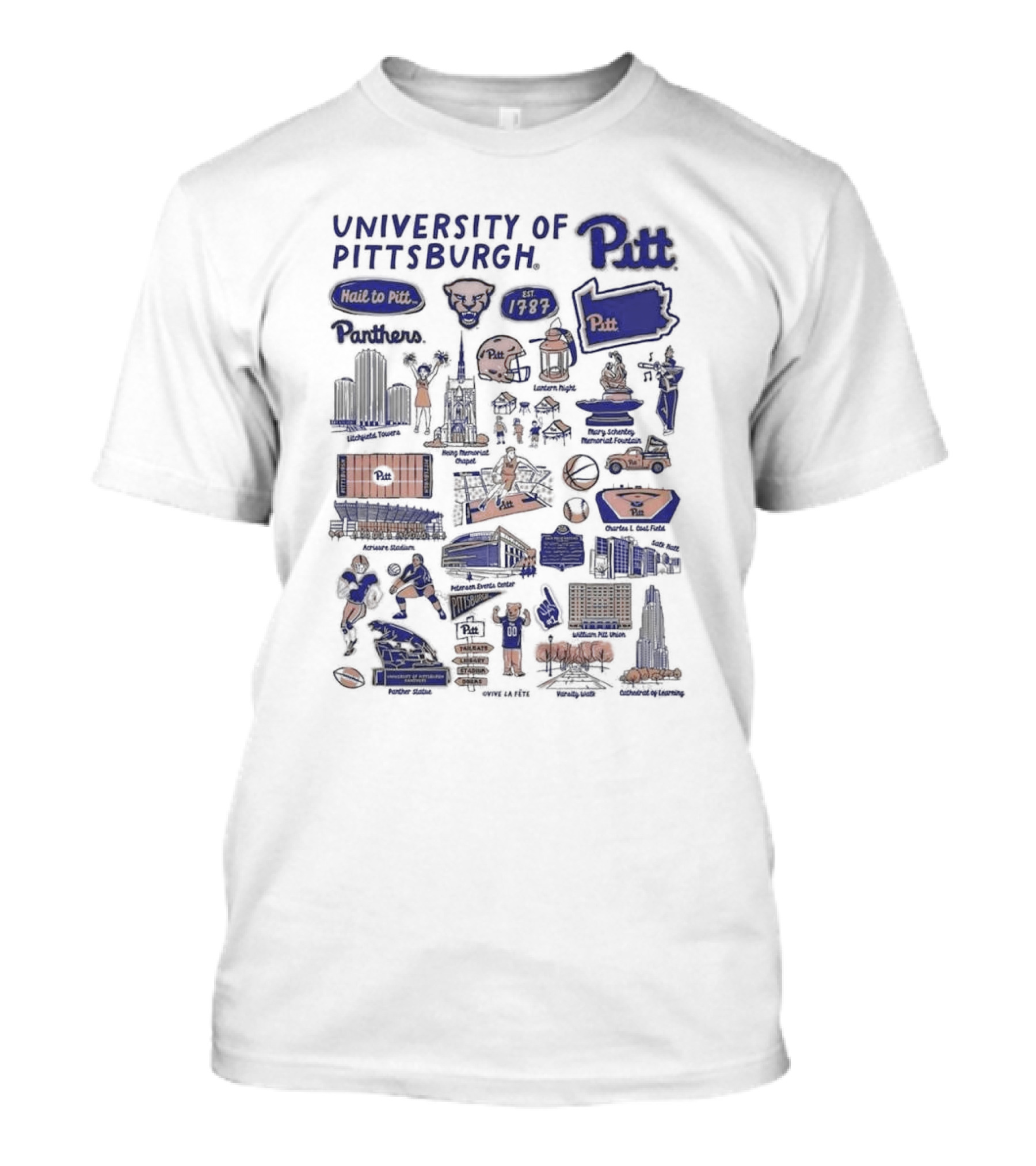 University Of Pittsburgh Pitt Panthers Landmarks And Traditions Est 1787 Vive La Fete Impressions T-Shirt