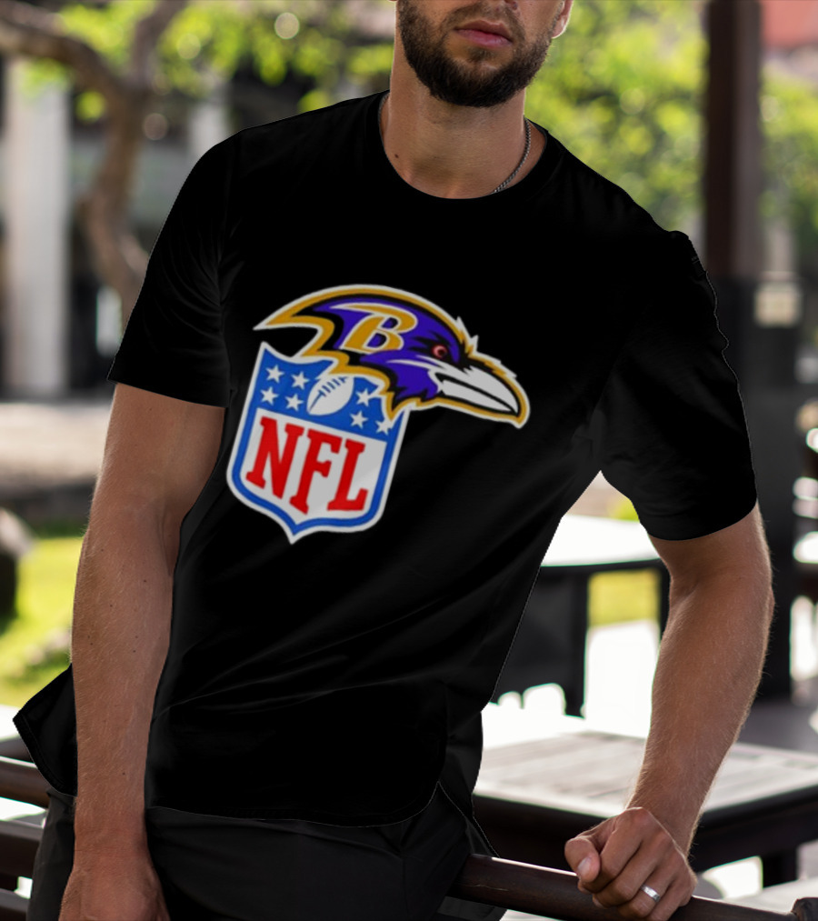 Baltimore Ravens NFL Shield Emblem Ravens Head T-Shirt