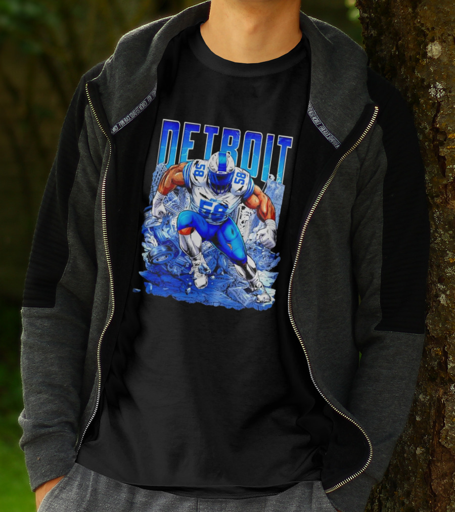 Detroit Lions Penei Sewell 58 Cartoon Superhero Action T-Shirt