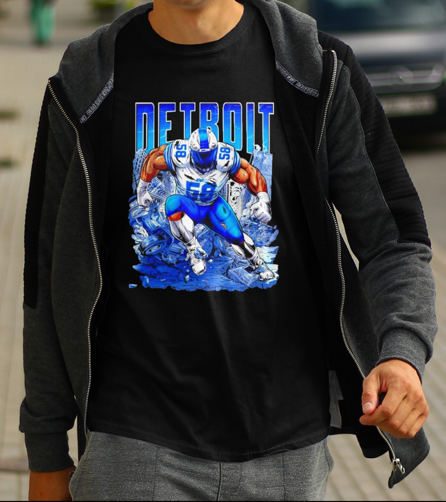 Detroit Lions Penei Sewell 58 Cartoon Superhero Action T-Shirt