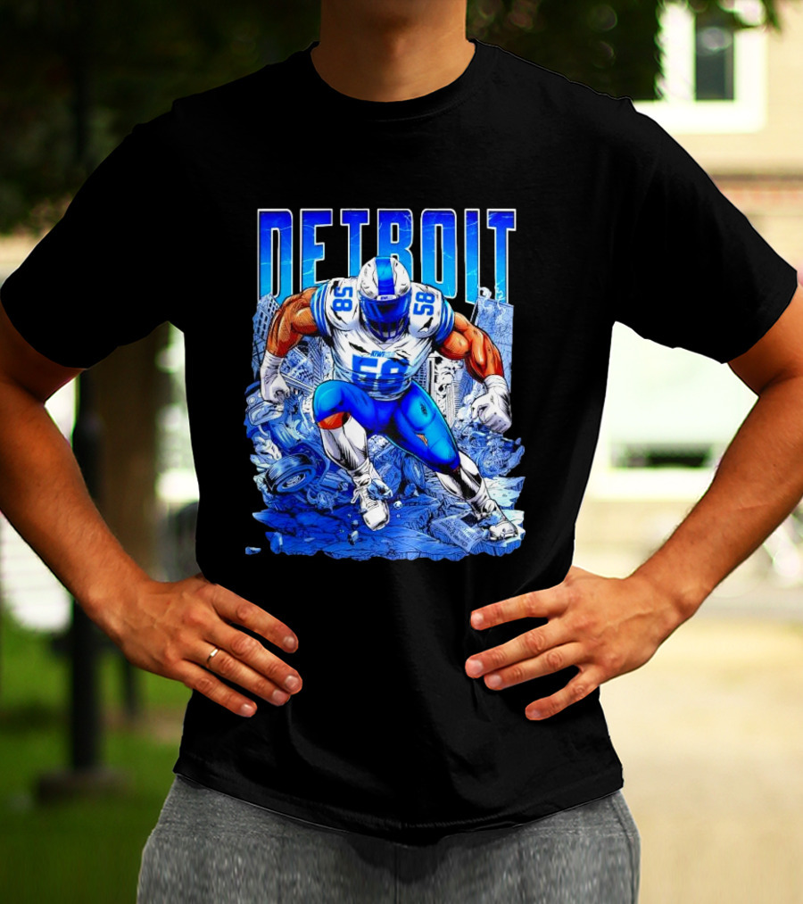 Detroit Lions Penei Sewell 58 Cartoon Superhero Action T-Shirt