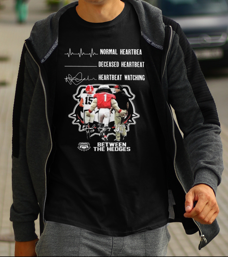 Georgia Bulldogs Normal Heartbeat Deceased Heartbeat Heartbeat Watching Between The Hedges Signatures T-Shirt