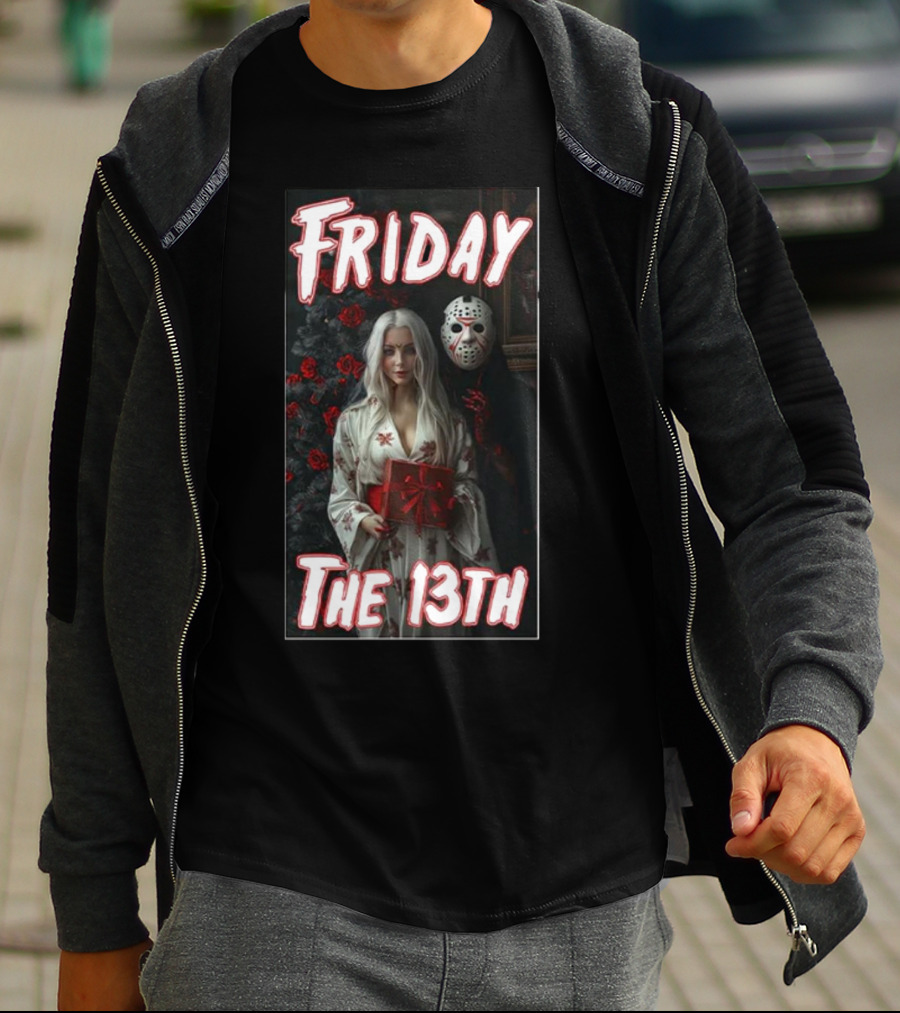 Friday The 13th Horror Inspired Roses And Mask Scene T-Shirt