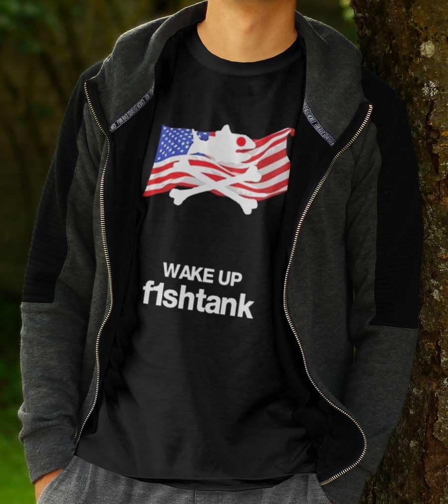 Wake Up Fishtank American Flag Crossbones T-Shirt