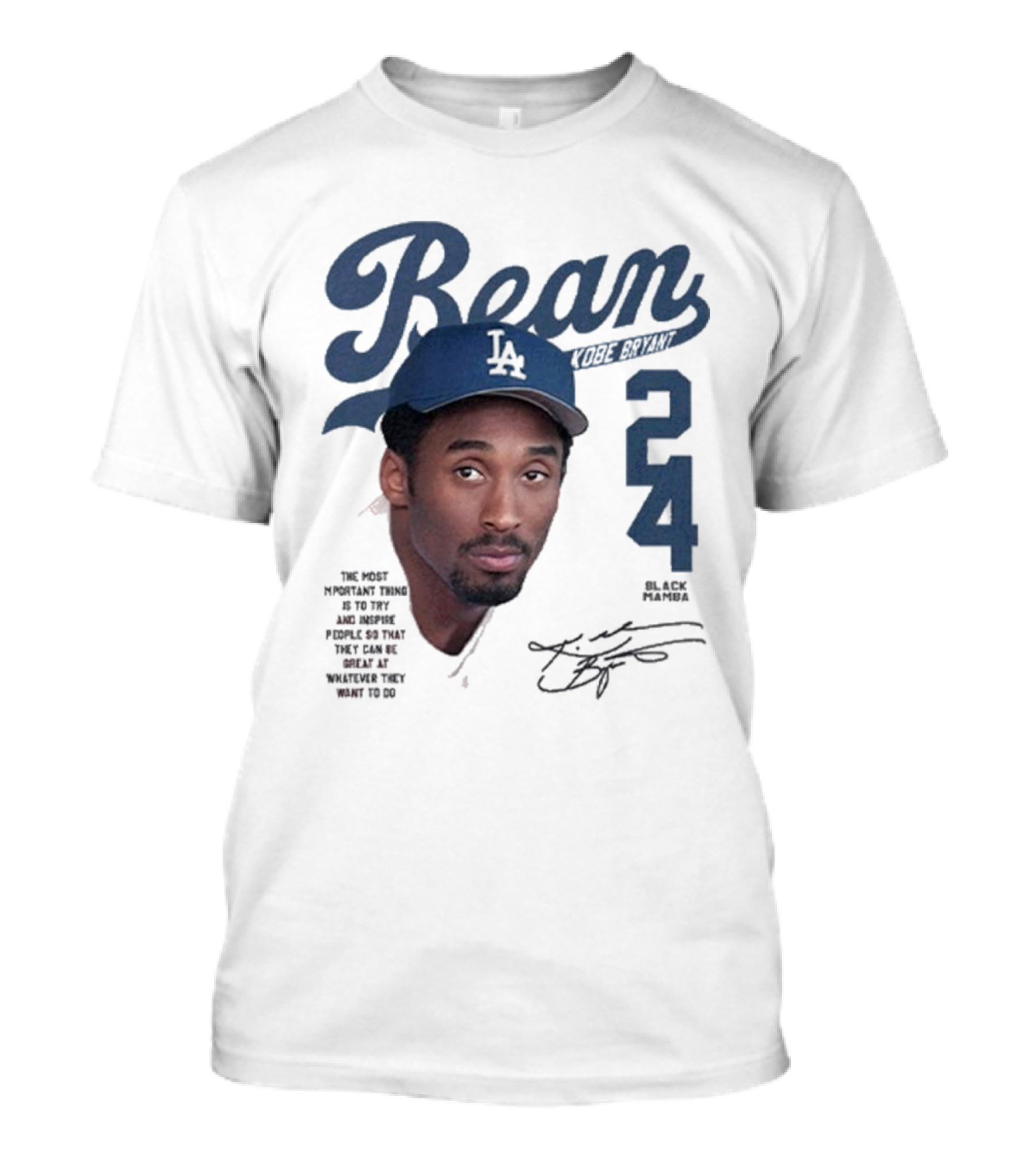 Bean Kobe Bryant 24 Black Mamba Dodgers Cap Autograph T-Shirt
