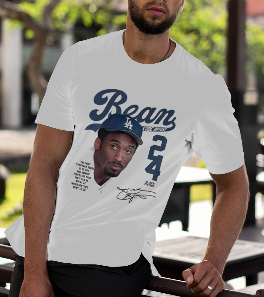 Bean Kobe Bryant 24 Black Mamba Dodgers Cap Autograph T-Shirt