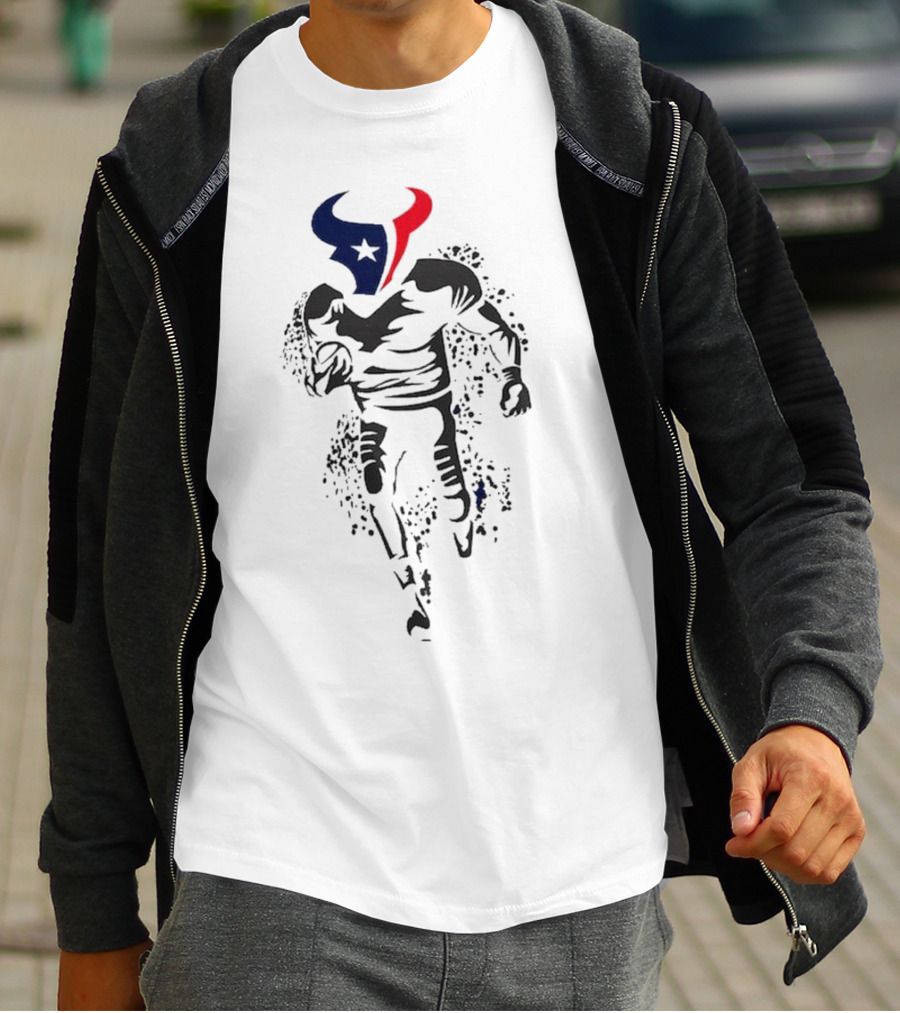 Houston Texans Football Player Bull Logo Running Action T-Shirt