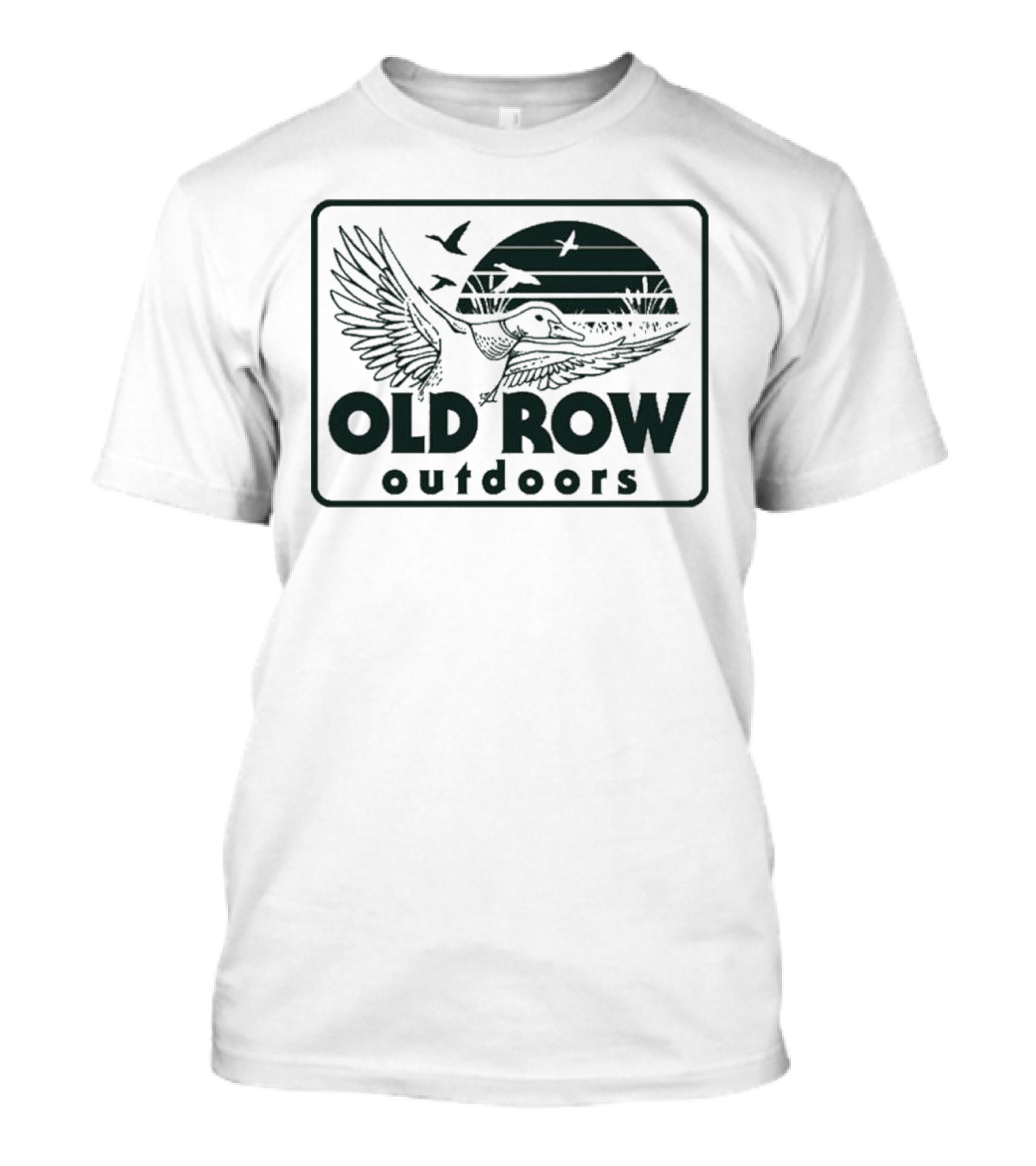 Old Row Outdoors Flying Duck Badge With Birds And Sunset T-Shirt