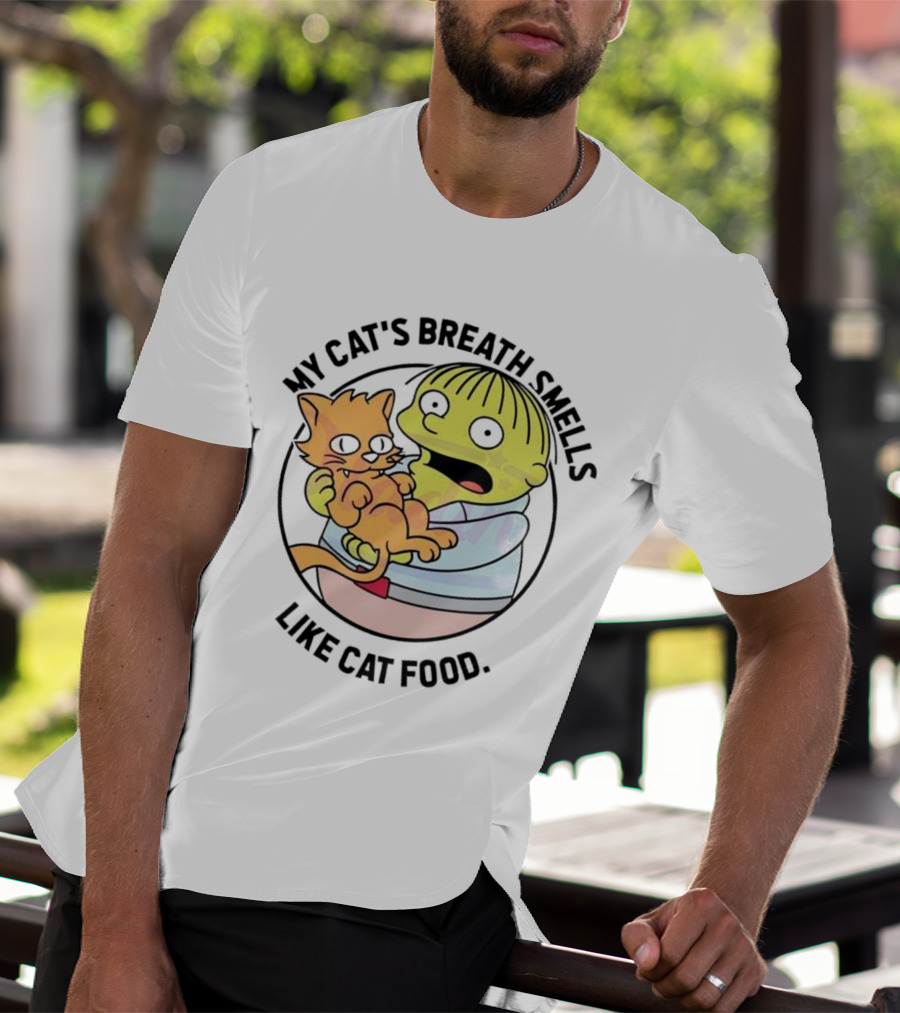 Ralph Wiggum My Cat's Breath Smells Like Cat Food Holding Cat T-Shirt