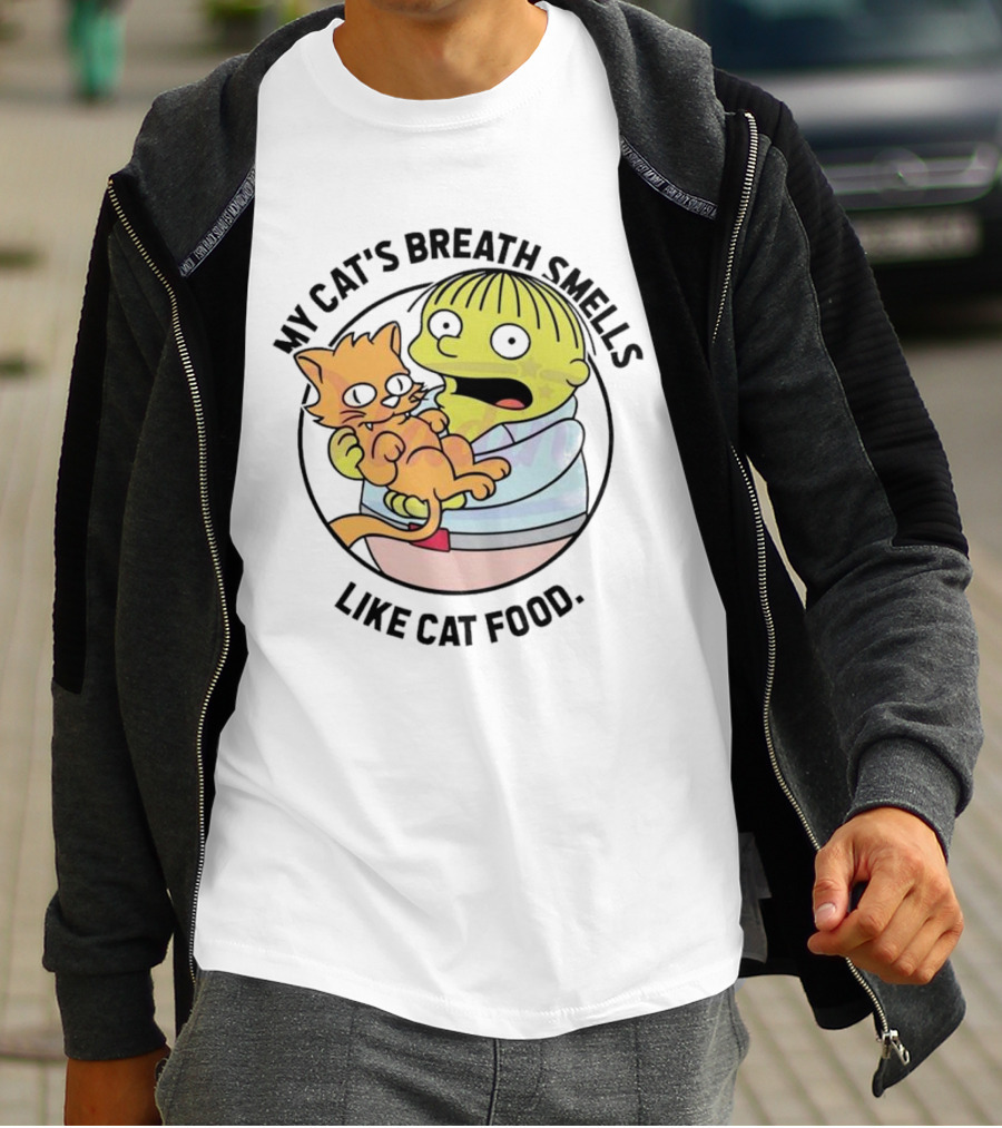 Ralph Wiggum My Cat's Breath Smells Like Cat Food Holding Cat T-Shirt