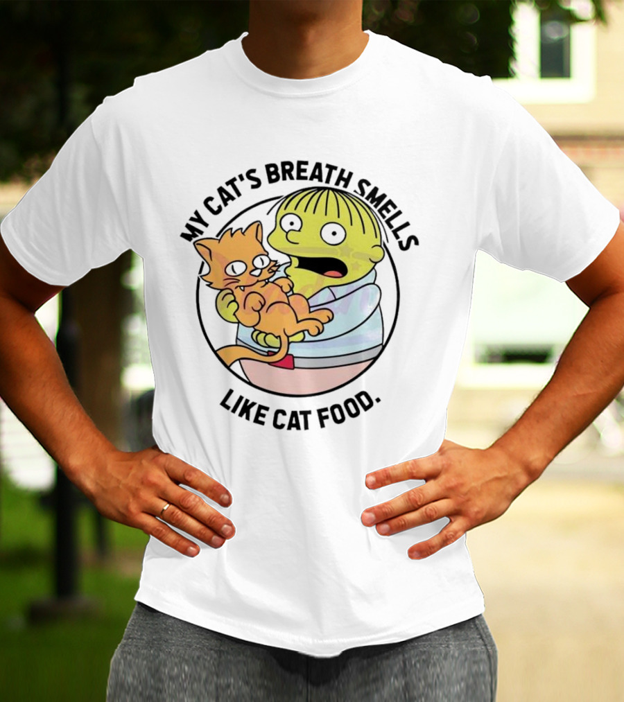 Ralph Wiggum My Cat's Breath Smells Like Cat Food Holding Cat T-Shirt