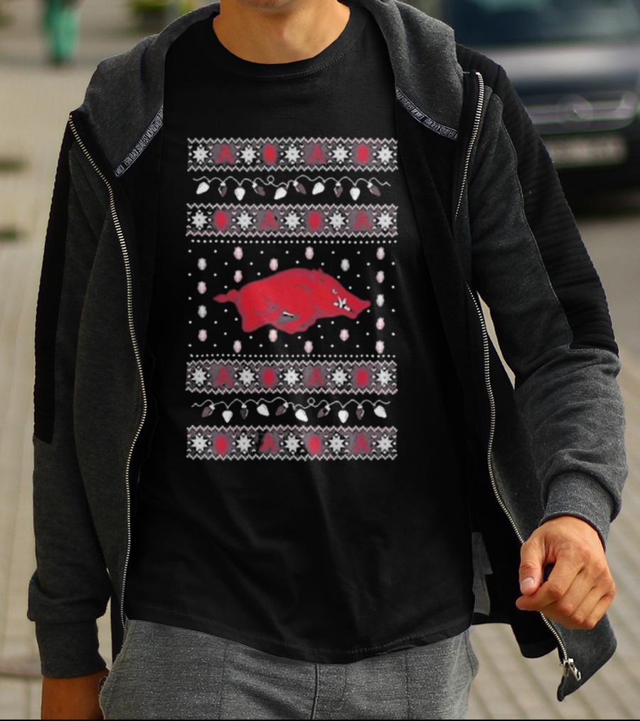 Arkansas Razorbacks Ugly Christmas Light T-Shirt