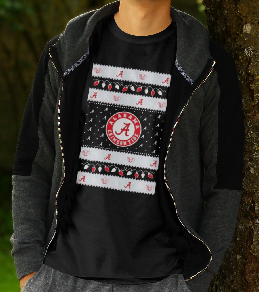 Alabama Crimson Tide A Repeated Pattern Christmas Lights Sweater Holiday T-Shirt