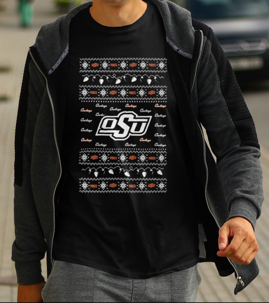 Oklahoma State Cowboys OSU Pokes Christmas Lights T-Shirt