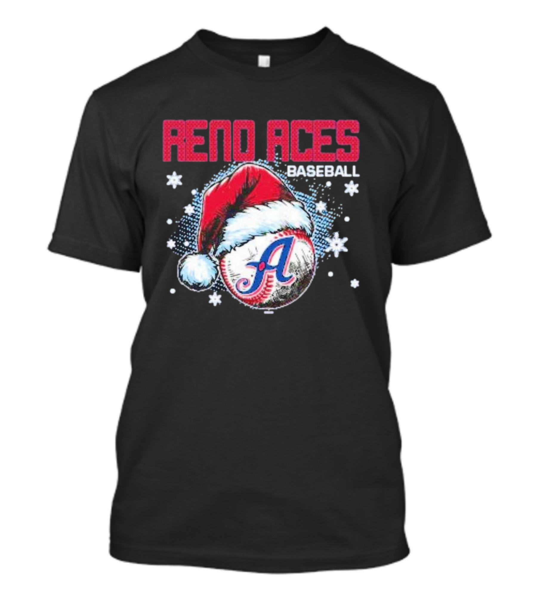 Reno Aces Baseball Santa Hat Christmas Holiday Snowflakes T-Shirt