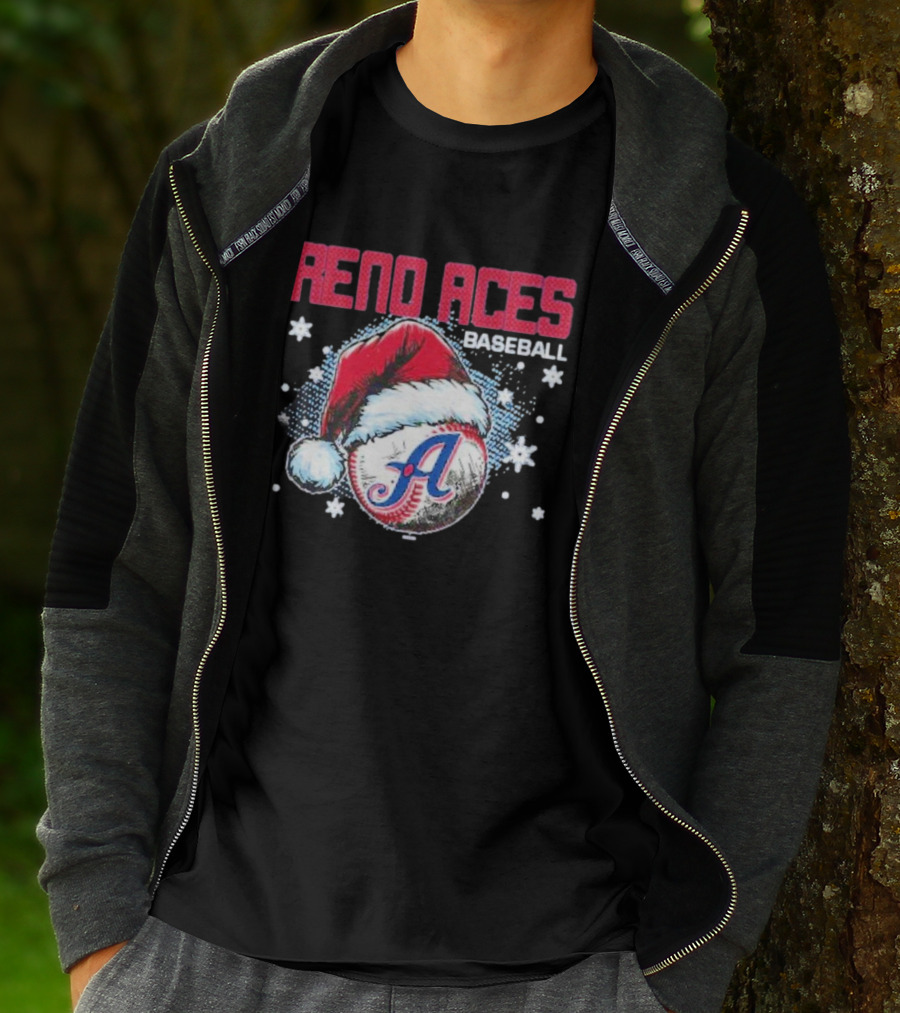 Reno Aces Baseball Santa Hat Christmas Holiday Snowflakes T-Shirt