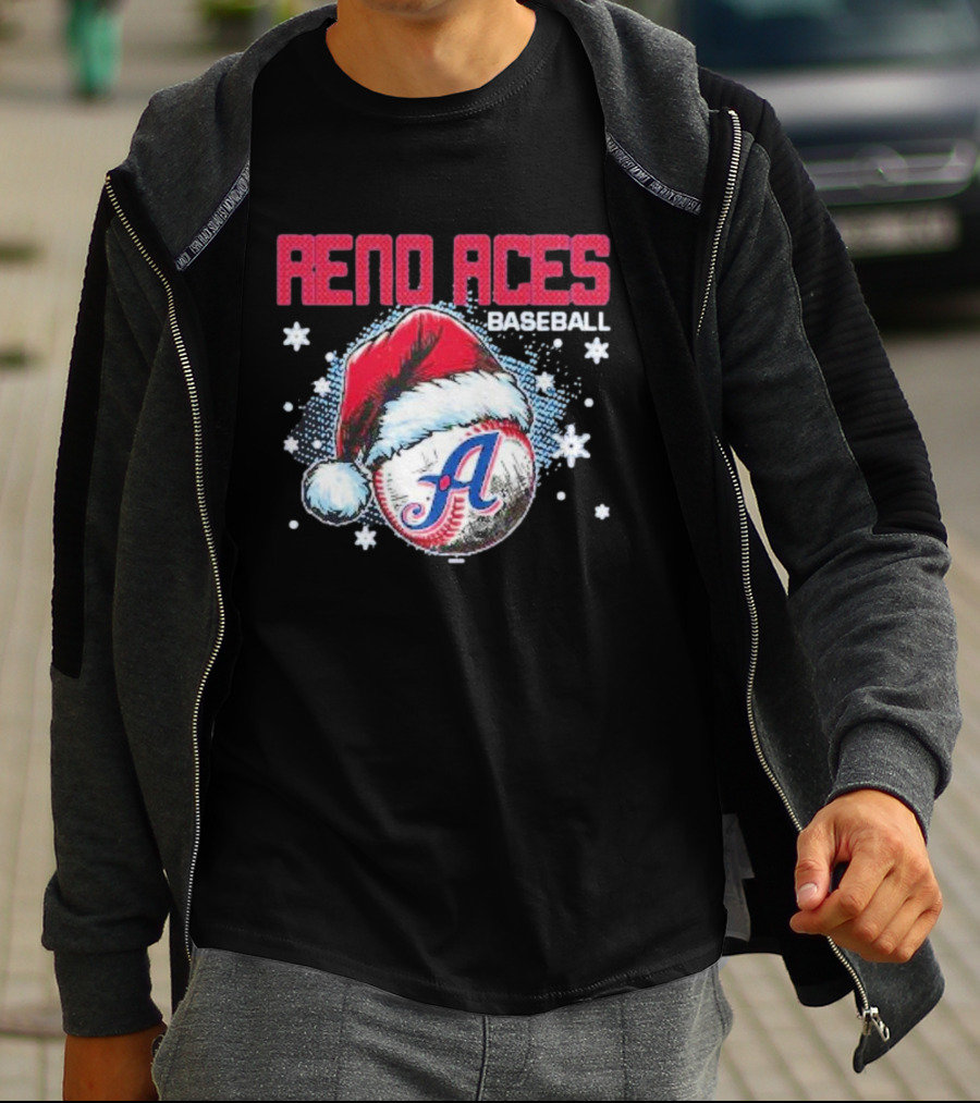 Reno Aces Baseball Santa Hat Christmas Holiday Snowflakes T-Shirt