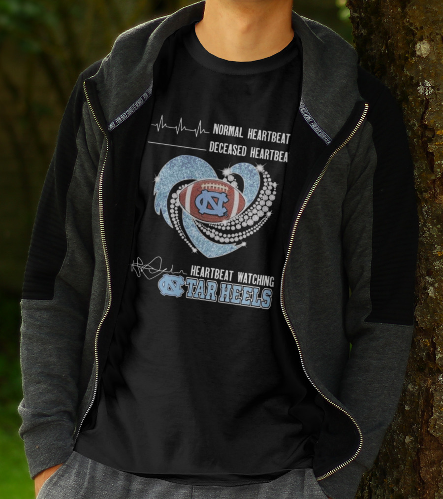 Normal Heartbeat Deceased Heartbeat Heartbeat Watching Tar Heels Football Diamond Heart T-Shirt
