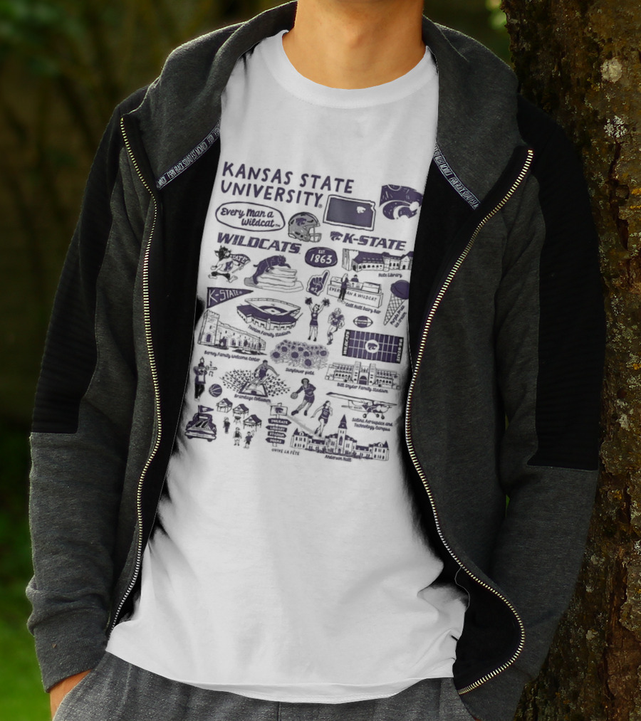 Kansas State University Wildcats Vive La Fete K-State Impressions 1863 Memorial Stadium Anderson Hall Basketball Football Manhattan Campus T-Shirt